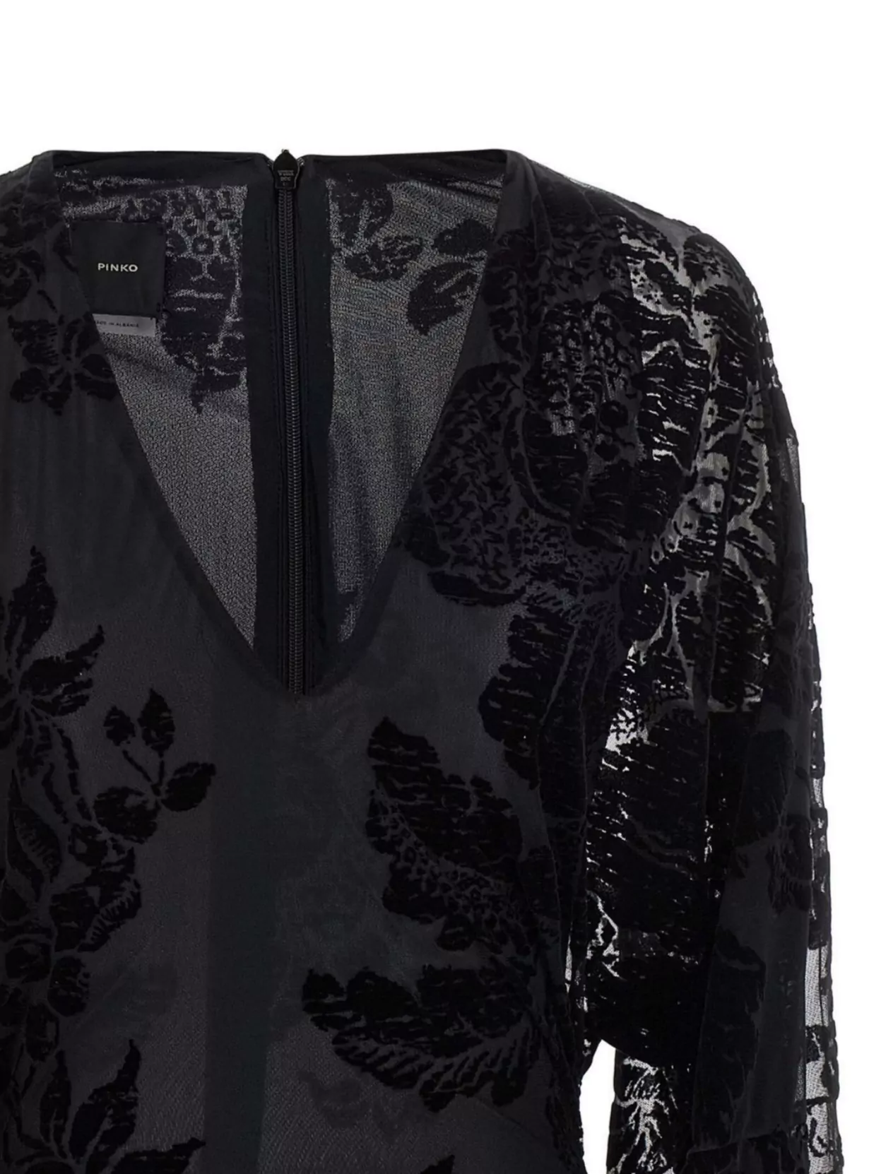 Pinko Floral V-Neck Long Sleeve Sheer Dress
