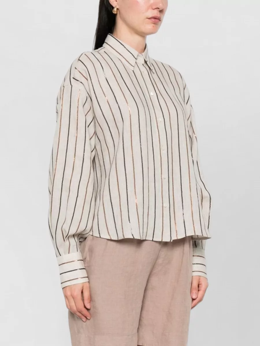 Brunello Cucinelli Linen Striped Relaxed-Fit Long-Sleeve Shirt