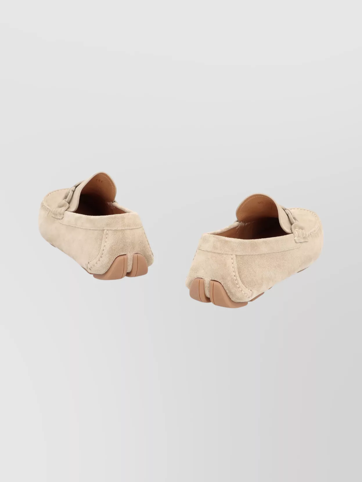 Ferragamo Suede Loafers With Round Toeline And Stitched Detailing