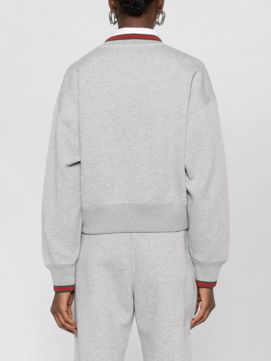 Gucci Cotton V-Neck Long-Sleeve Cropped Knitted Top