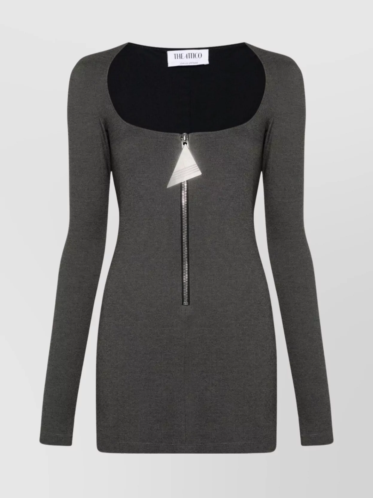Attico Short Dress With Long Sleeves And Square Neckline In Gray