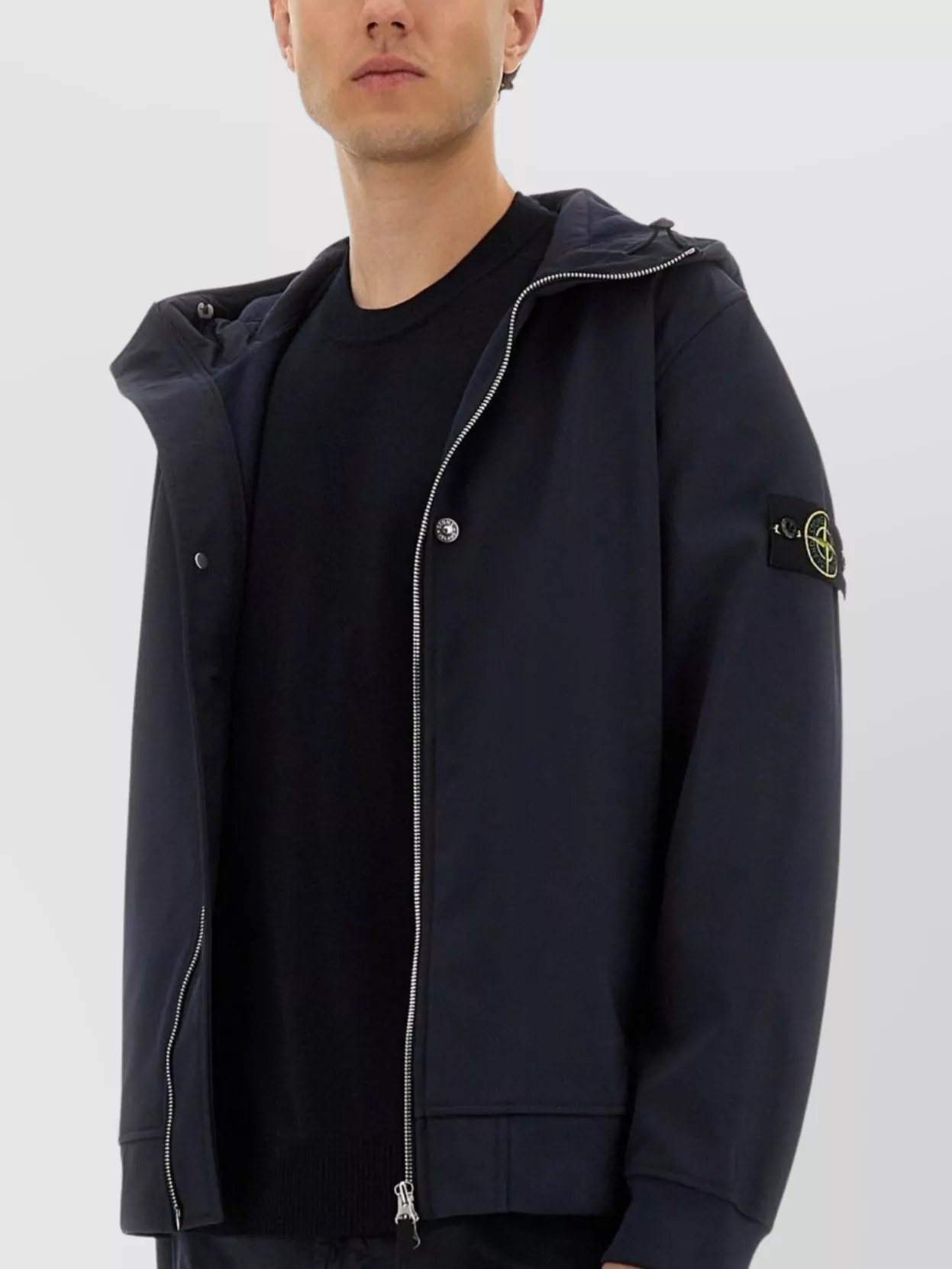 Stone Island Hooded Long Sleeve Jacket With Ribbed Cuffs