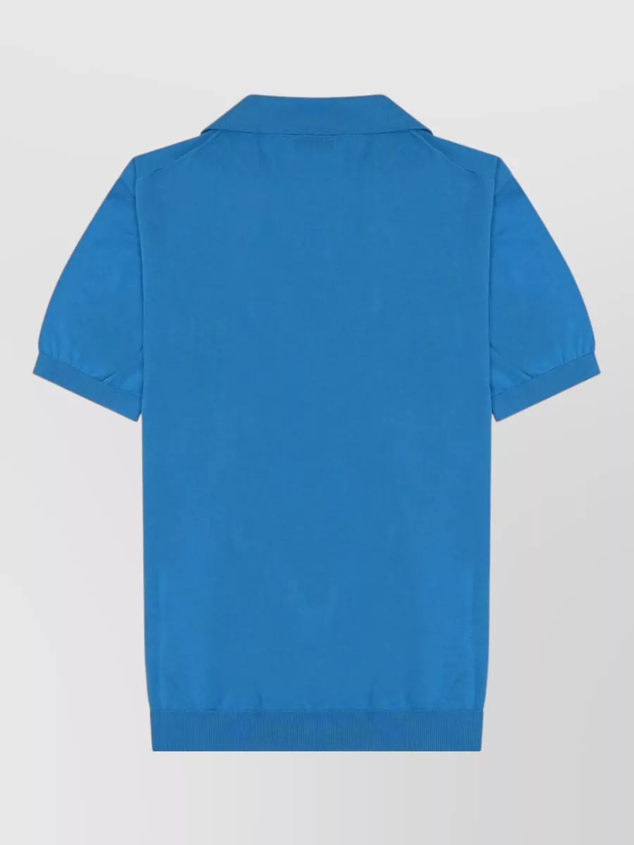 Drumohr Knit Polo Shirt Ribbed Trims Short Sleeves