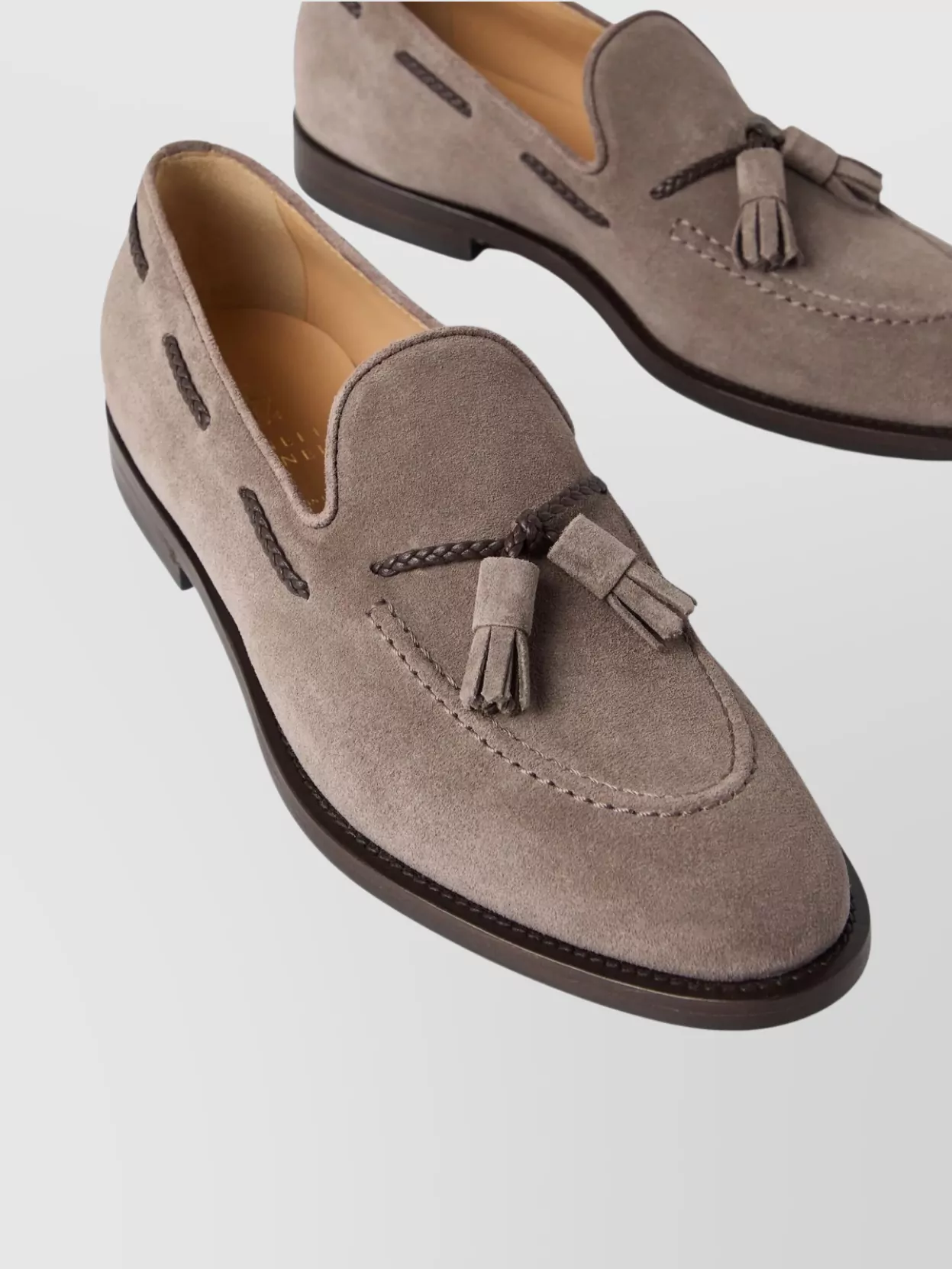 Brunello Cucinelli Suede Slippers With Almond Toe And Tassels