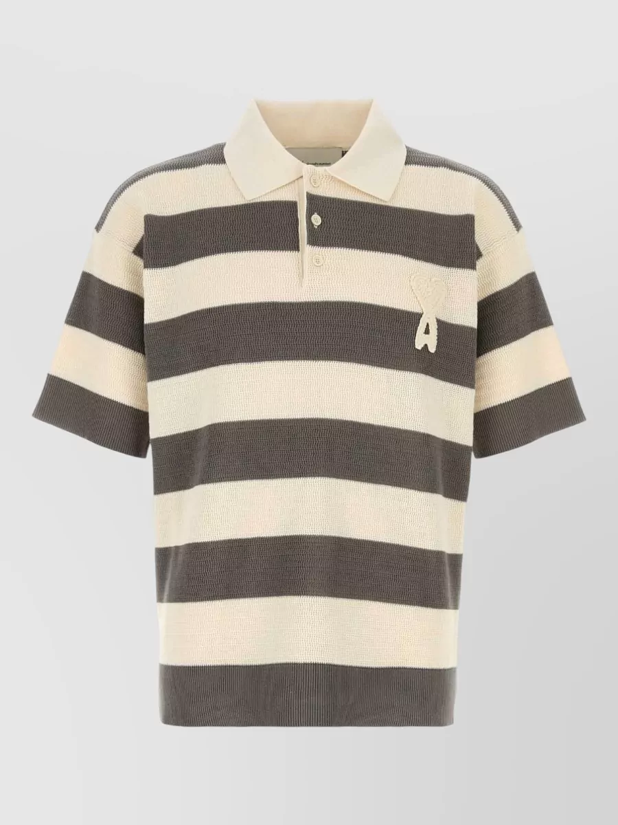 Ami Paris striped cotton short-sleeve polo shirt