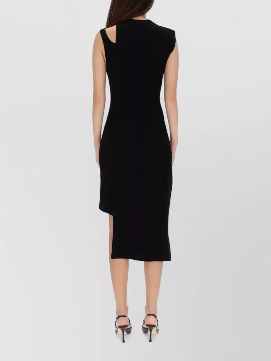Courrèges Ribbed Asymmetric Sleeveless Dress Round Neckline