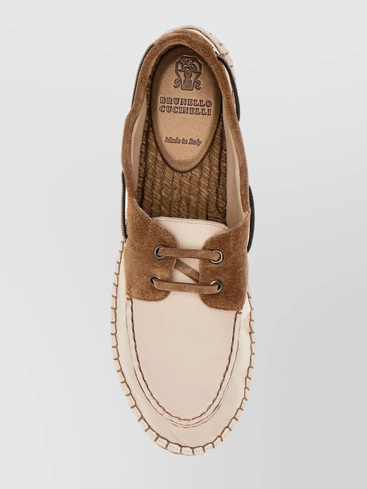 Brunello Cucinelli Leather Loafers With Jewel Insert And Espadrille Sole
