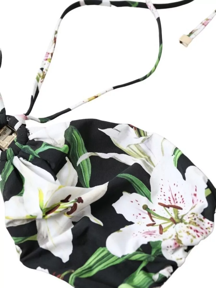 Dolce&Gabbana Silk Lily-Print Bandeau Bikini Top