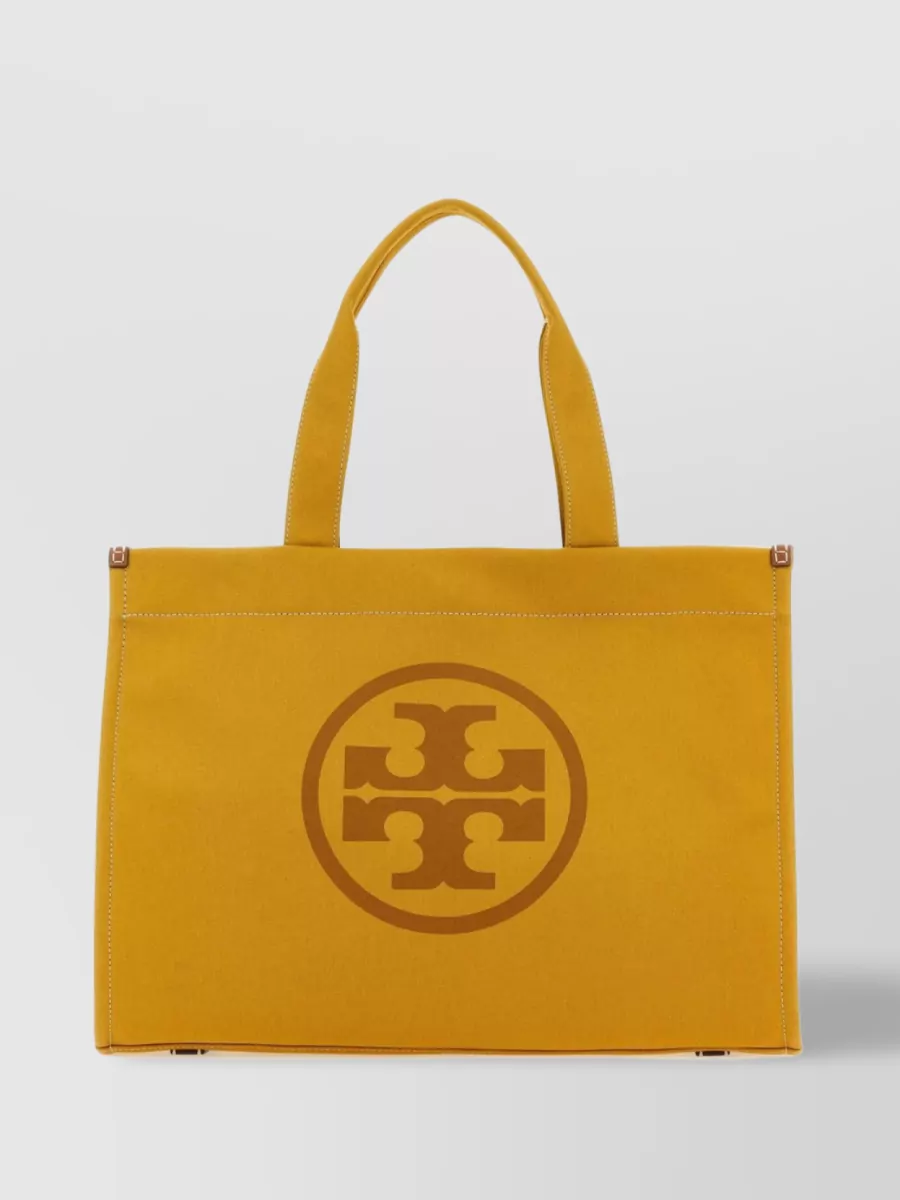 Shop Tory Burch Canvas Shopper With Leather Base And Handles In Yellow