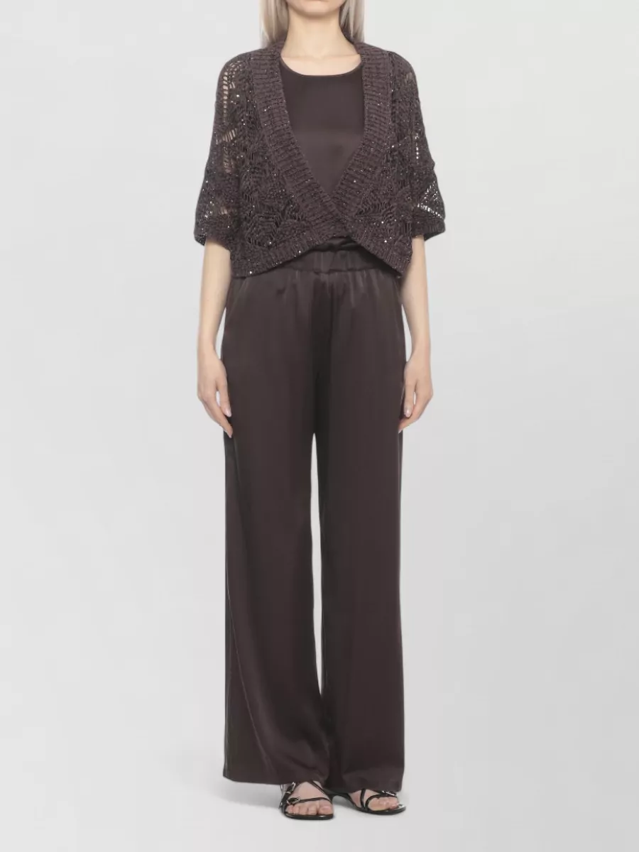 Antonelli Firenze V-Neck Short-Sleeve Sequin Cutout Cardigan