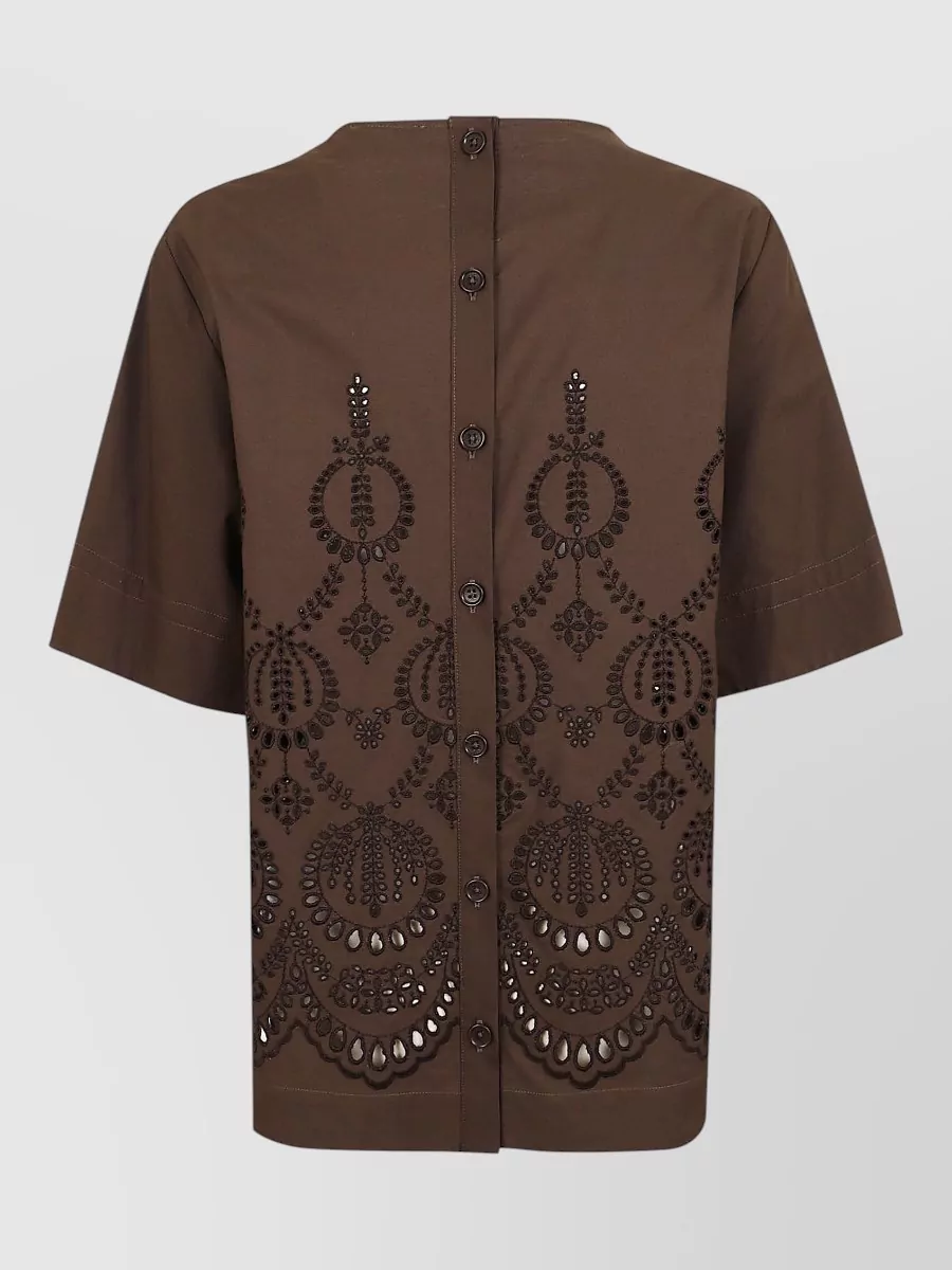 Parosh Cotton Relaxed-Fit Short-Sleeve Crew-Neck Blouse