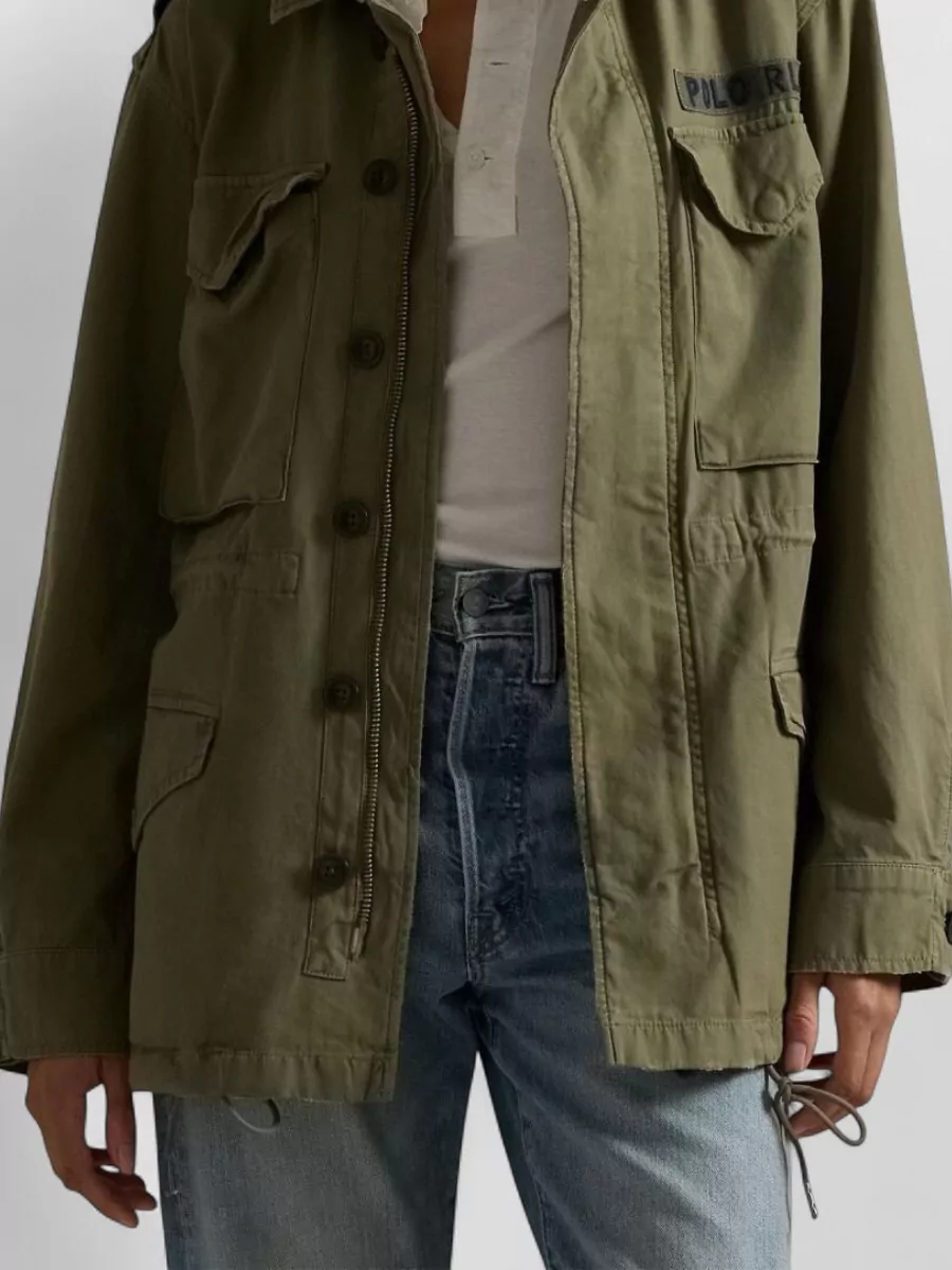 Ralph Lauren Cotton Twill Jacket Spread Collar Epaulettes