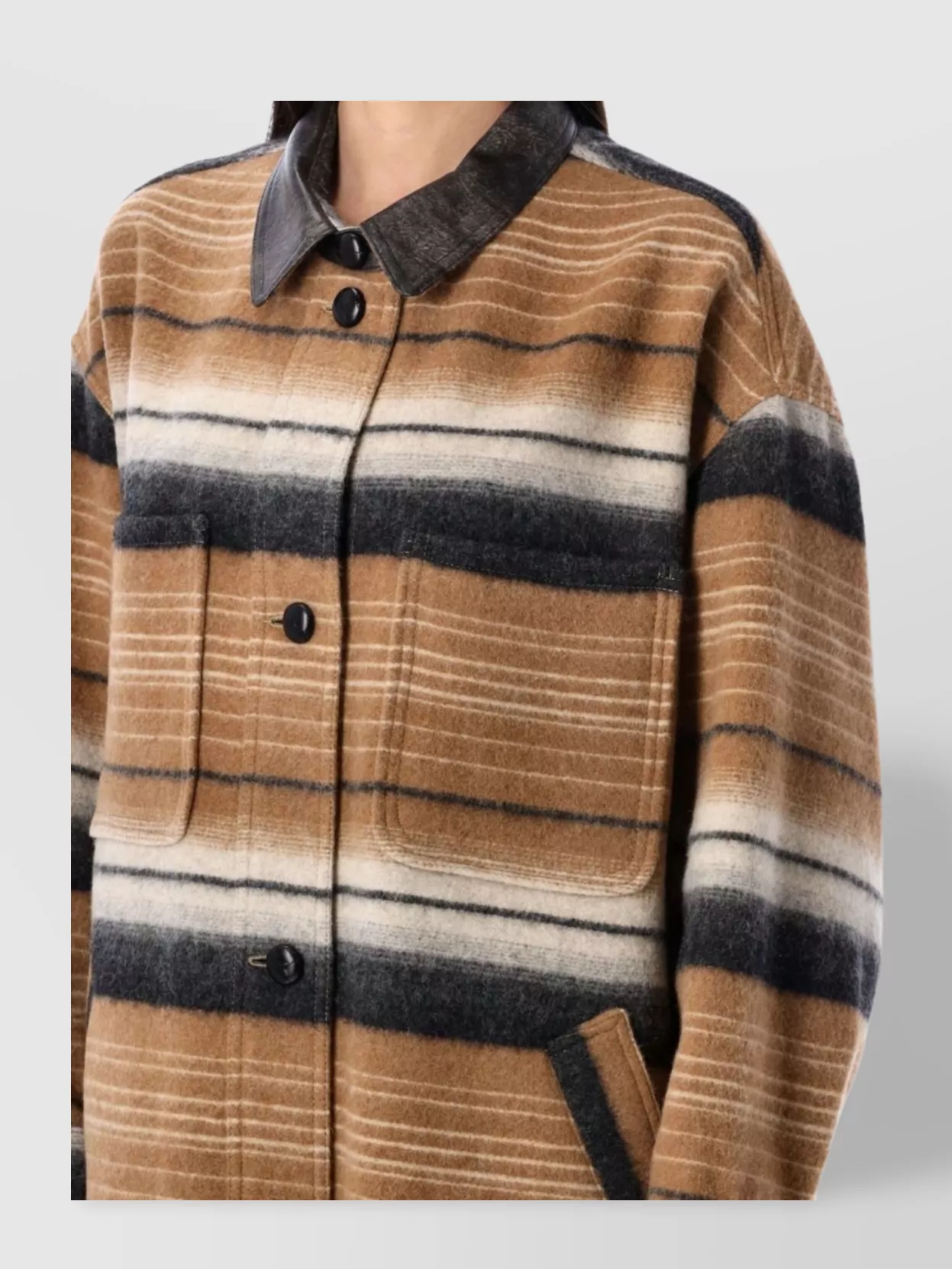 ISABEL MARANT ÉTOILE STRIPED COLLARED LONG COAT WITH FRONT POCKETS