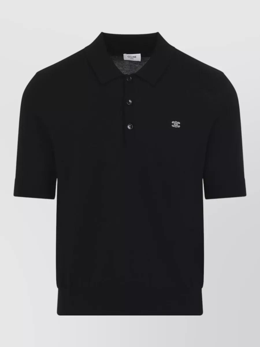 Celine Cotton Fine-Knit Short-Sleeve Polo Shirt