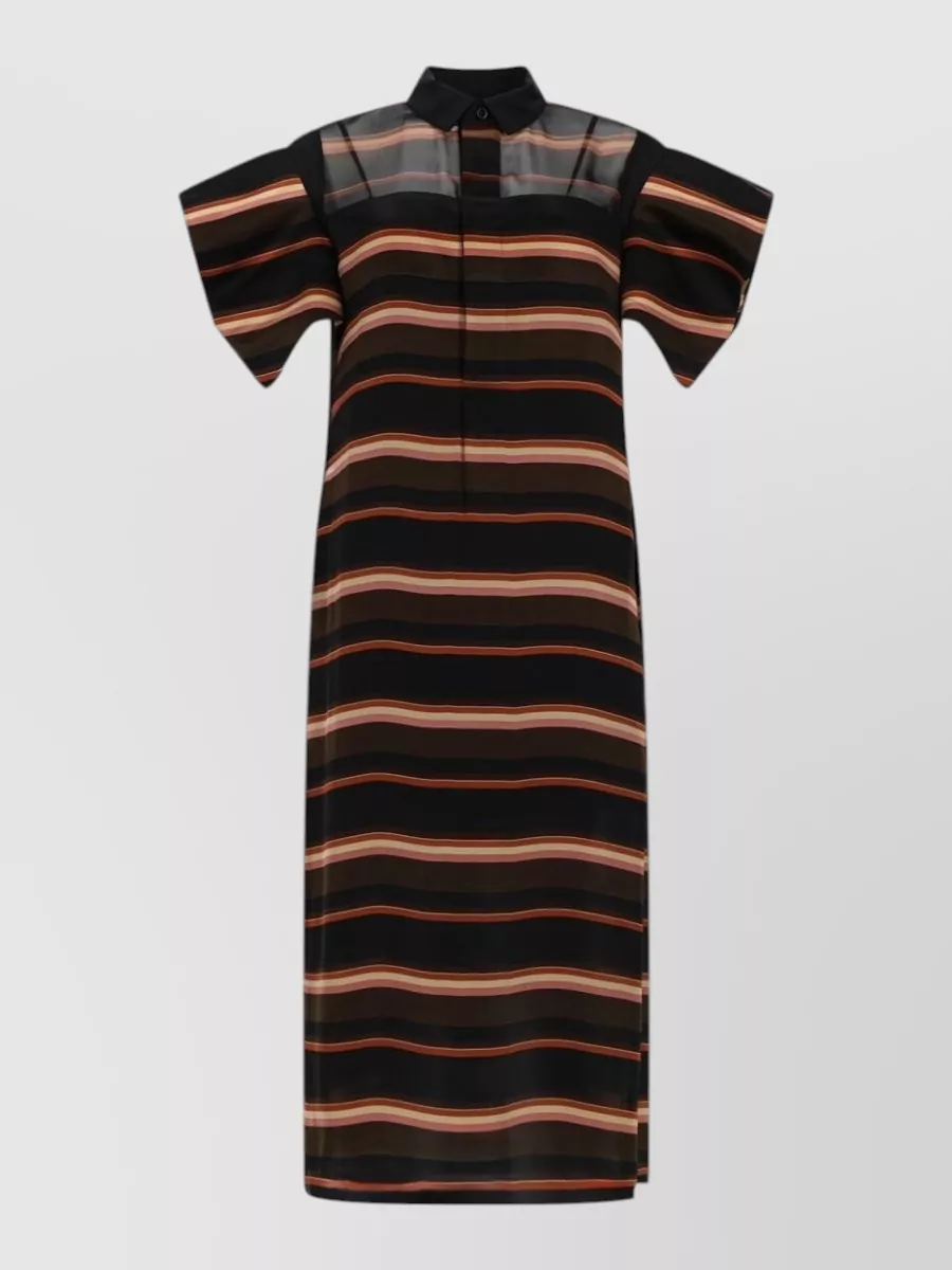 Sacai Horizontal-Stripe Print Midi Dress