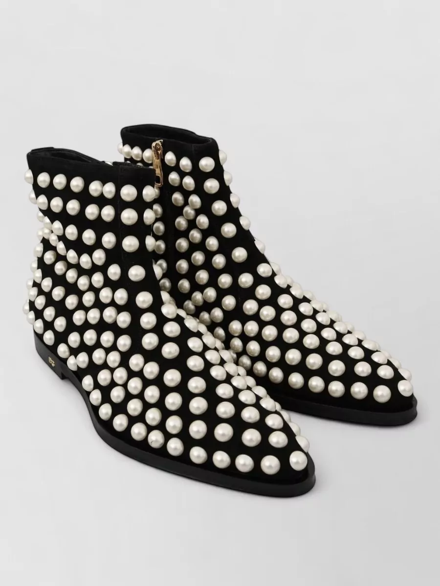 Dolce&Gabbana Suede Pearl Studded Ankle Boots