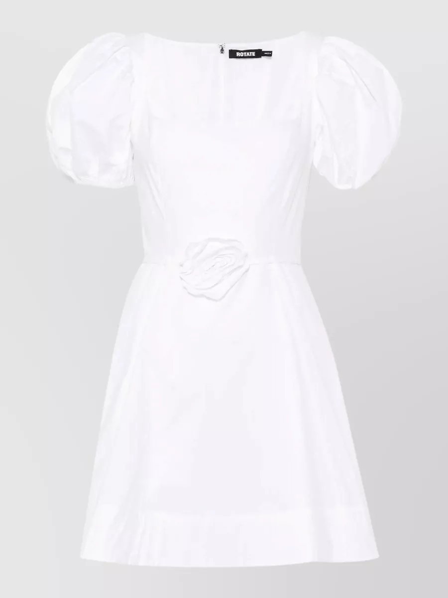Rotate cotton puff-sleeve square-neck flared mini dress