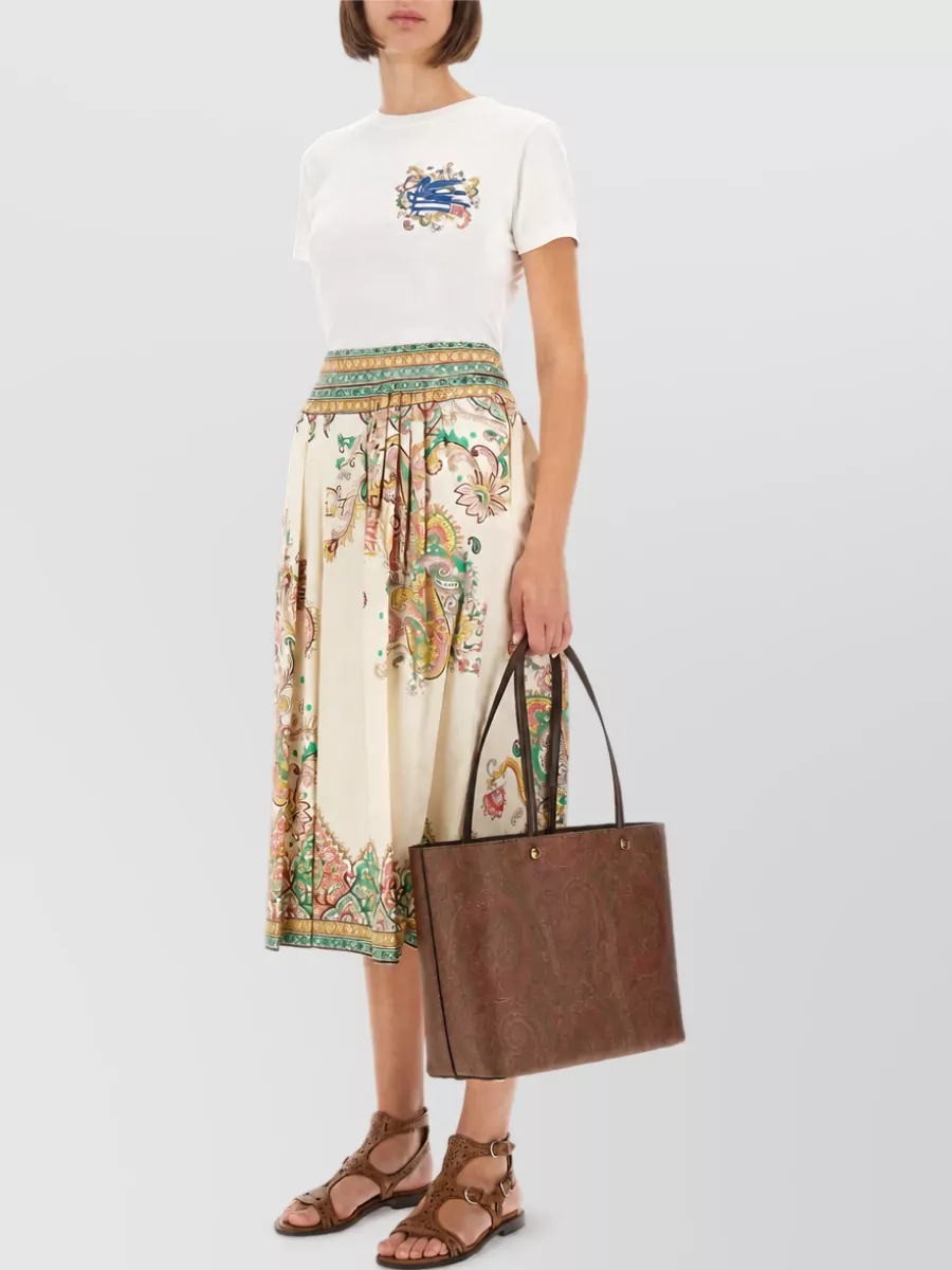 Etro Paisley Print High Waist Pleated Skirt