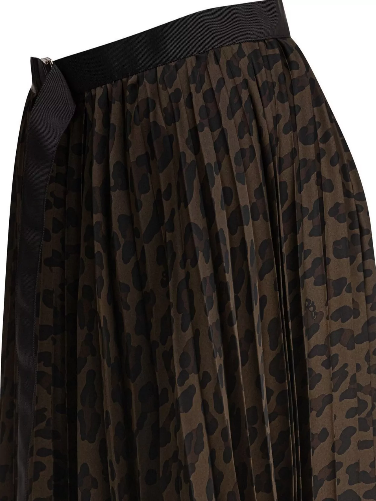 Sacai Pleated High-Waisted Animal Print Midi Skirt