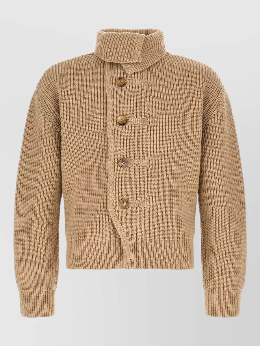 Dries Van Noten Ribbed asymmetric funnel-neck cardigan