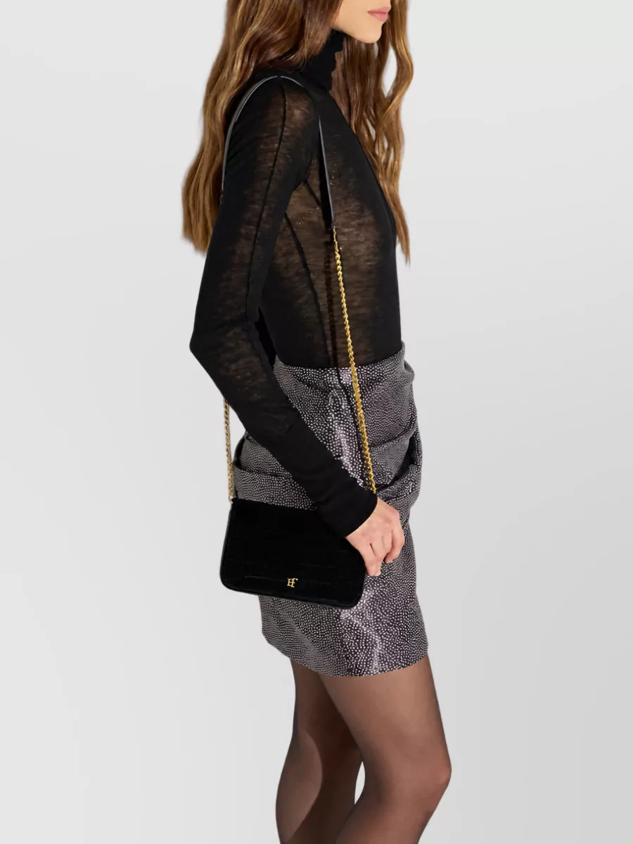Elisabetta Franchi Velvet Crocodile-Effect Shoulder Bag