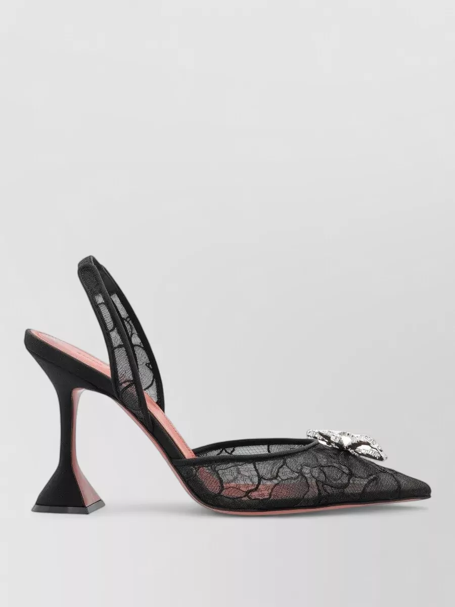 Amina Muaddi Crystal-Embellished Lace Slingback Pumps