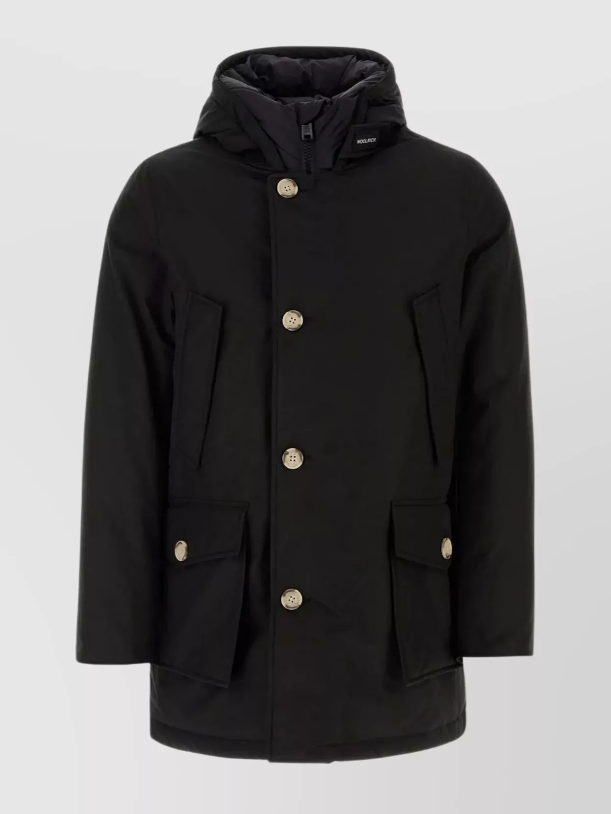 Shop Woolrich Drawstring Hooded Down Jacket In Black