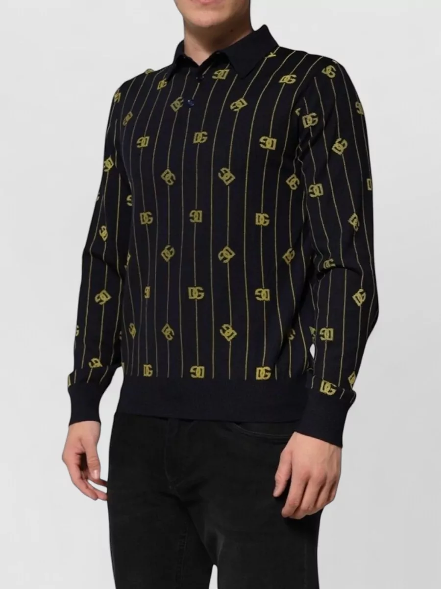 Dolce&Gabbana Wool Logo-Jacquard Long-Sleeve Polo Shirt