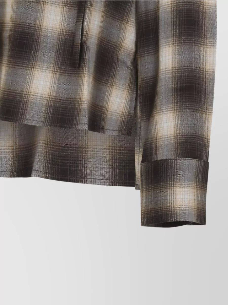 Co Checked Draped Funnel-Neck Long-Sleeve Shirt