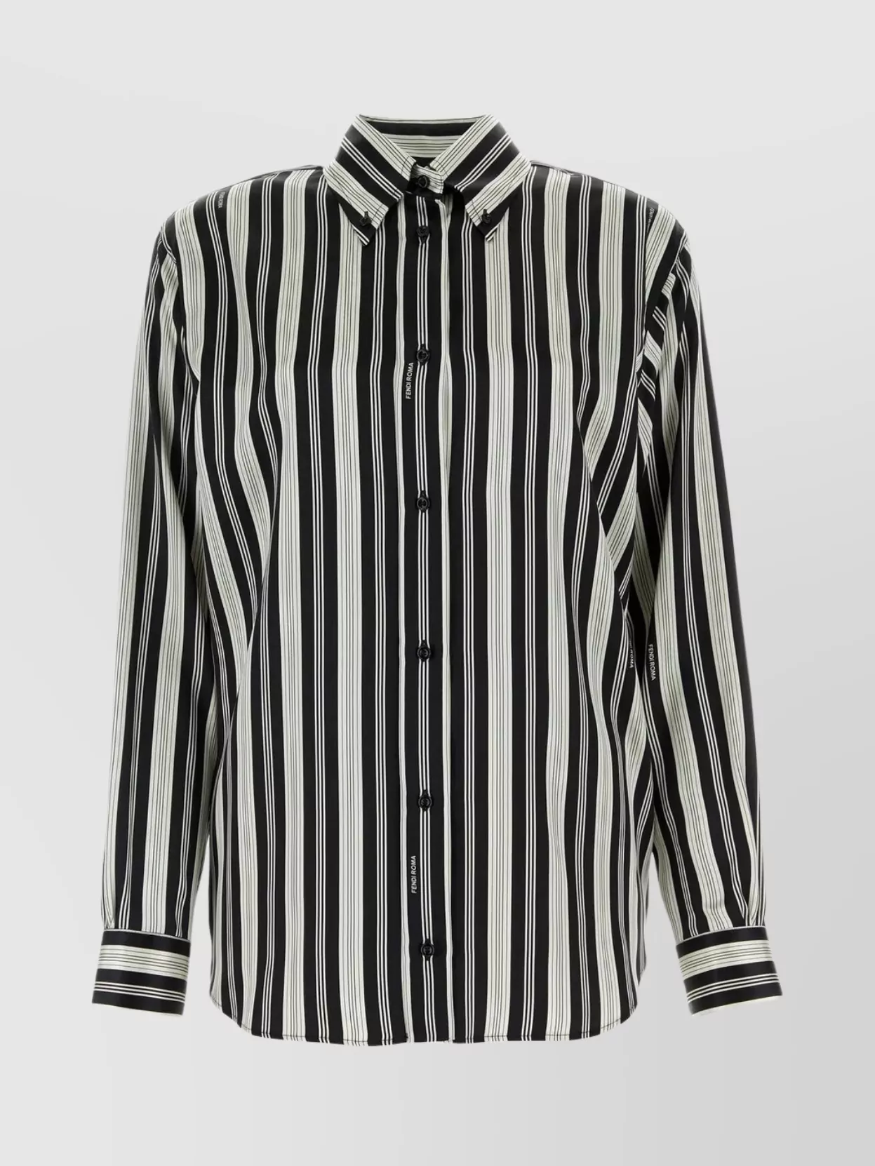 Shop Fendi Striped Silk Shirt With Button-down Collar In Black
