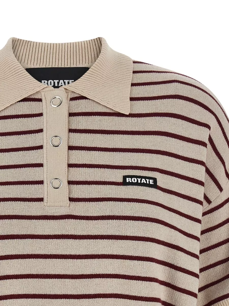 Rotate Birger Christensen Striped Ribbed Short-Sleeve Polo Shirt
