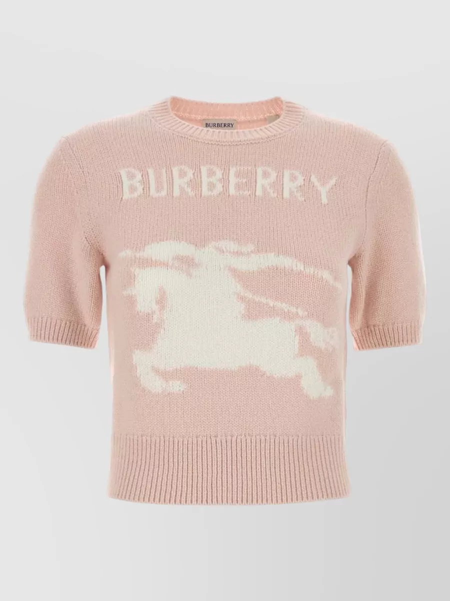 Burberry Wool Crew Neck Sweater Short Sleeves In Pink