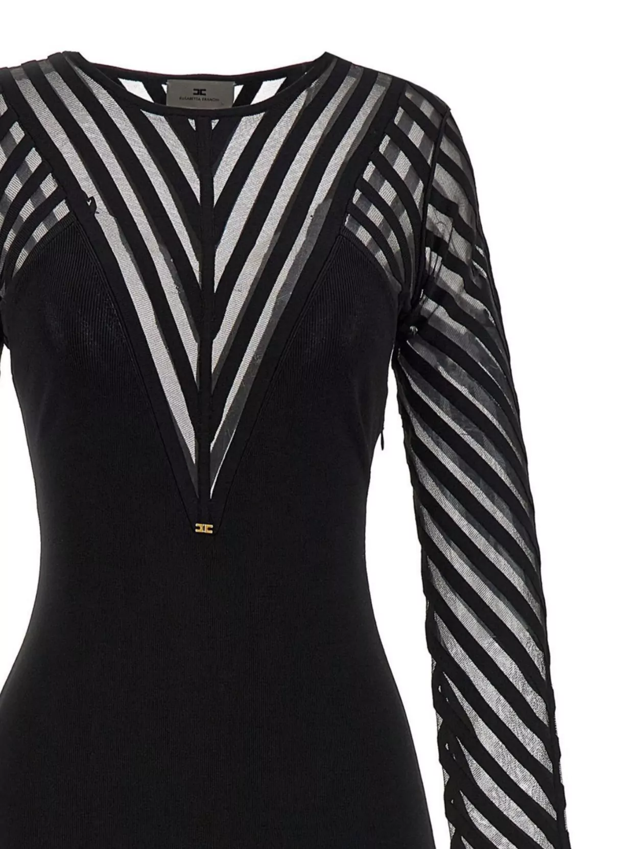 Elisabetta Franchi Geometric Silhouette Dress With Sheer Striped Sleeves