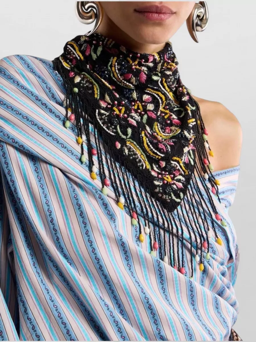 Etro Embroidered Beaded Lace Triangle Scarf