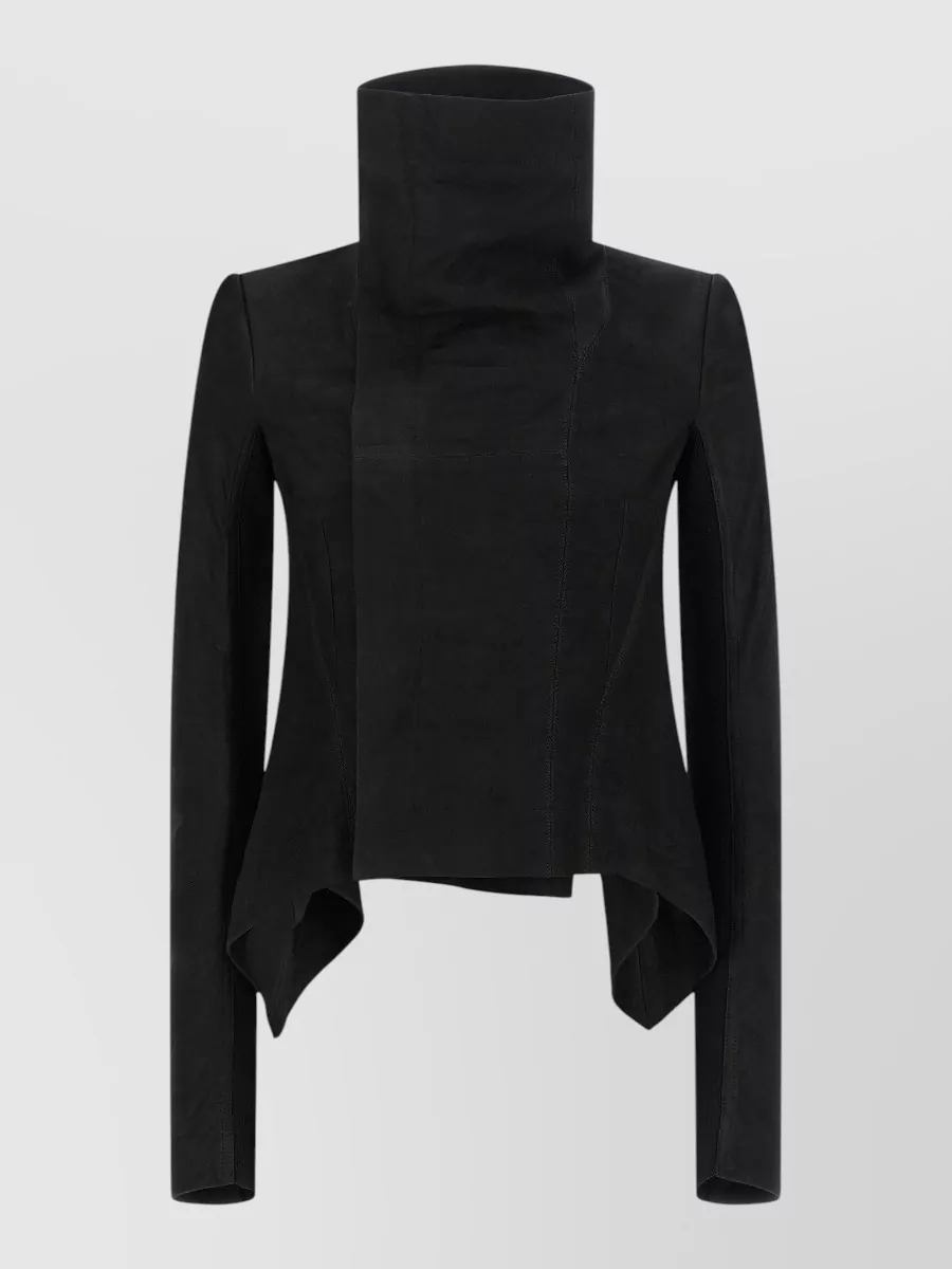 Rick Owens lamb leather paneled asymmetric single-breasted coat