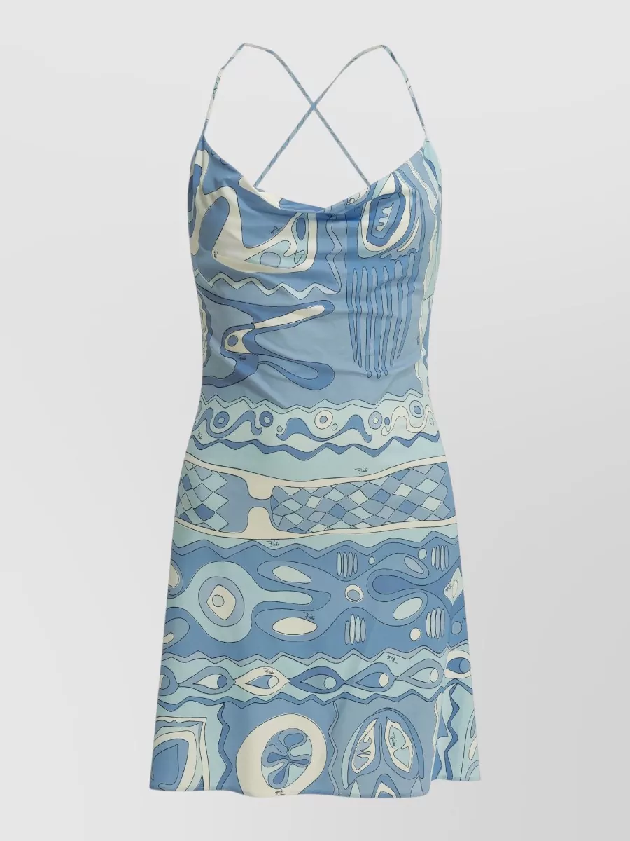 Pucci Angoli Mini Dress Open Back Straps In Blue