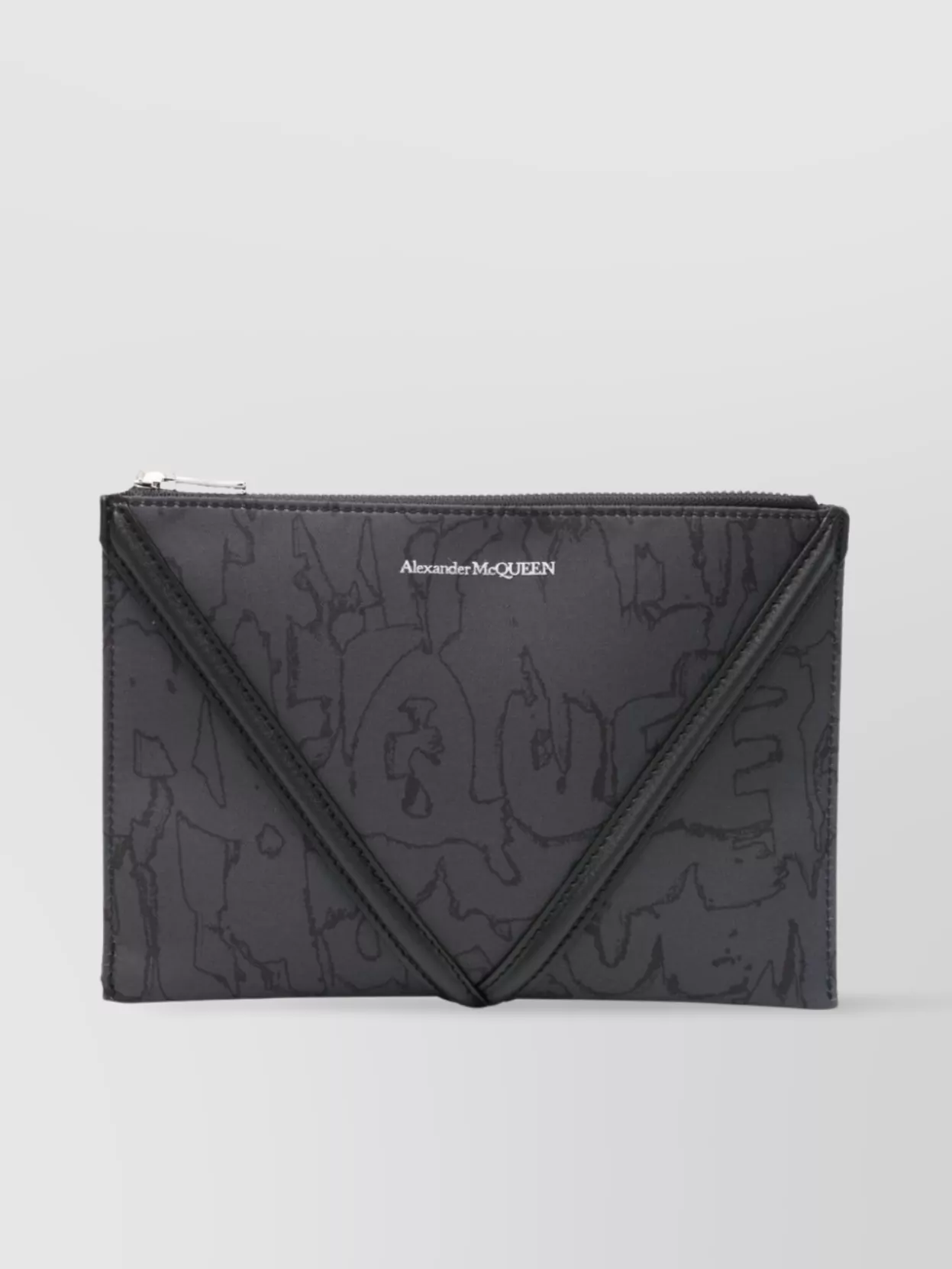 Shop Alexander Mcqueen Textured Fabric Pouch With Graffiti Print And Leather Accents
