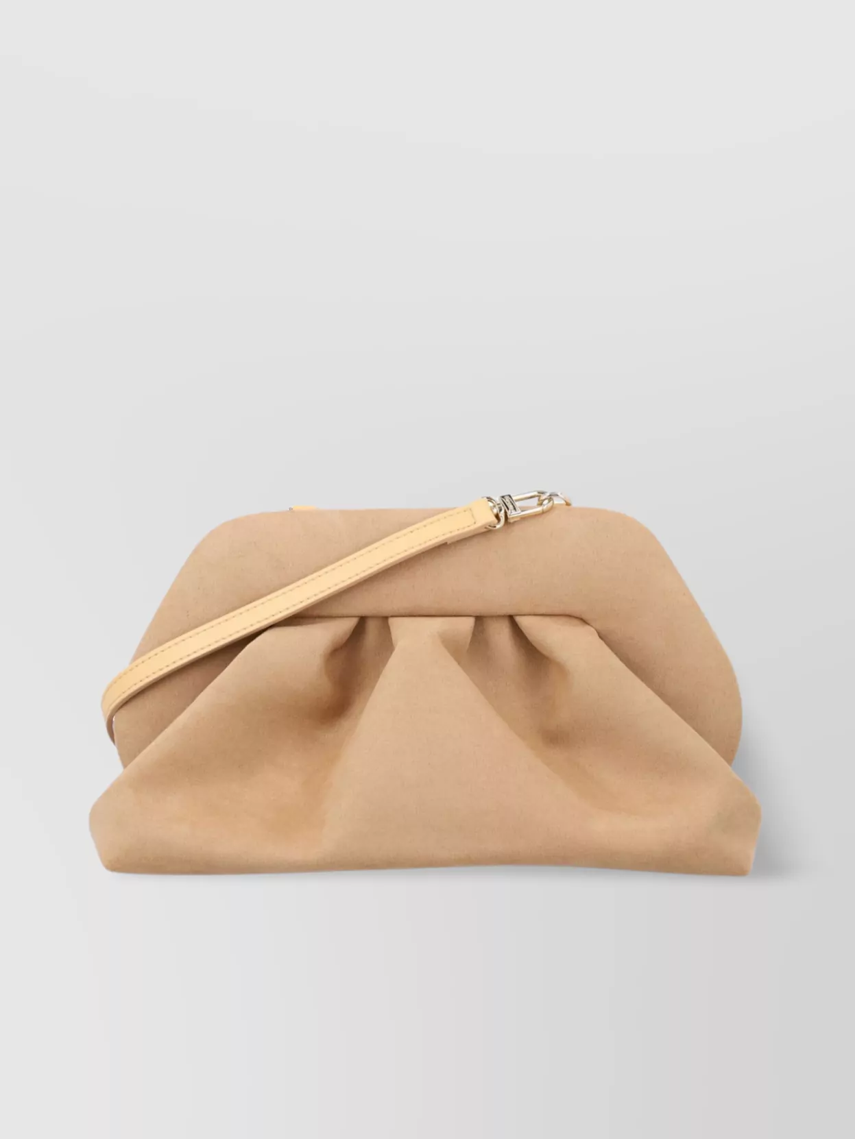 Themoirè Suede Eco Shoulder Bag With Detachable Strap And Pleated Design