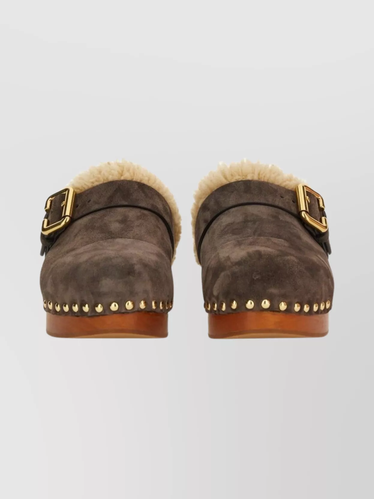 Chloé Mules With Buckle And Studded Trim In Brown