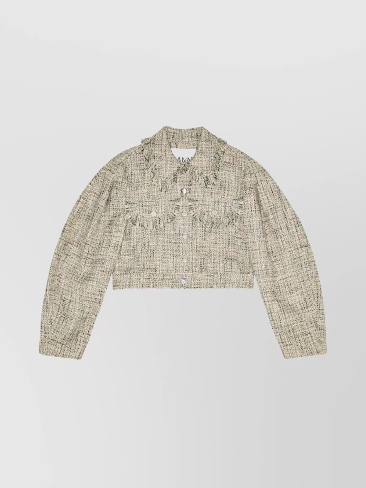 Ganni Tweed Jacket Short Fringe Detailing