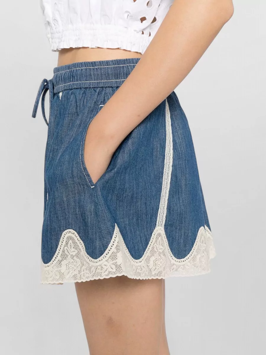 Zimmermann Denim Lace-Panelled Knee-Length Shorts