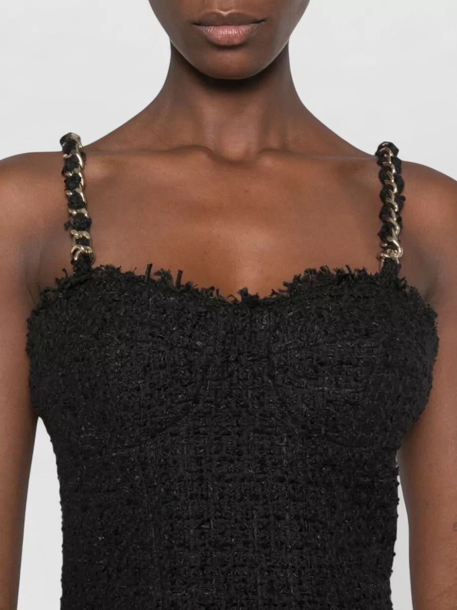 Balmain Sweetheart Neck Tweed Blouse