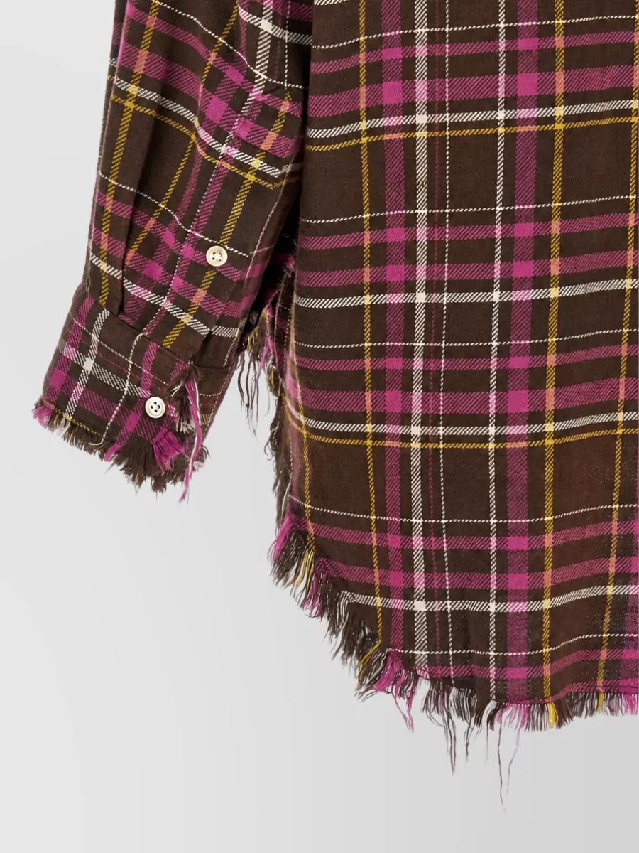 R13 Plaid Fringed Oversized Cotton Shirt Jacket