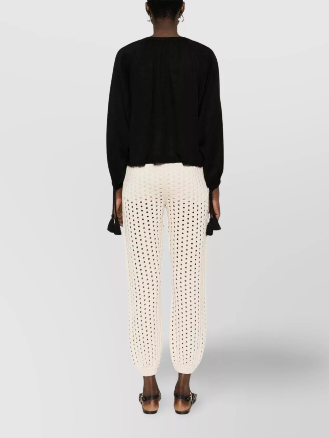Max Mara Long Sleeve Top With Tassel And Keyhole In Black