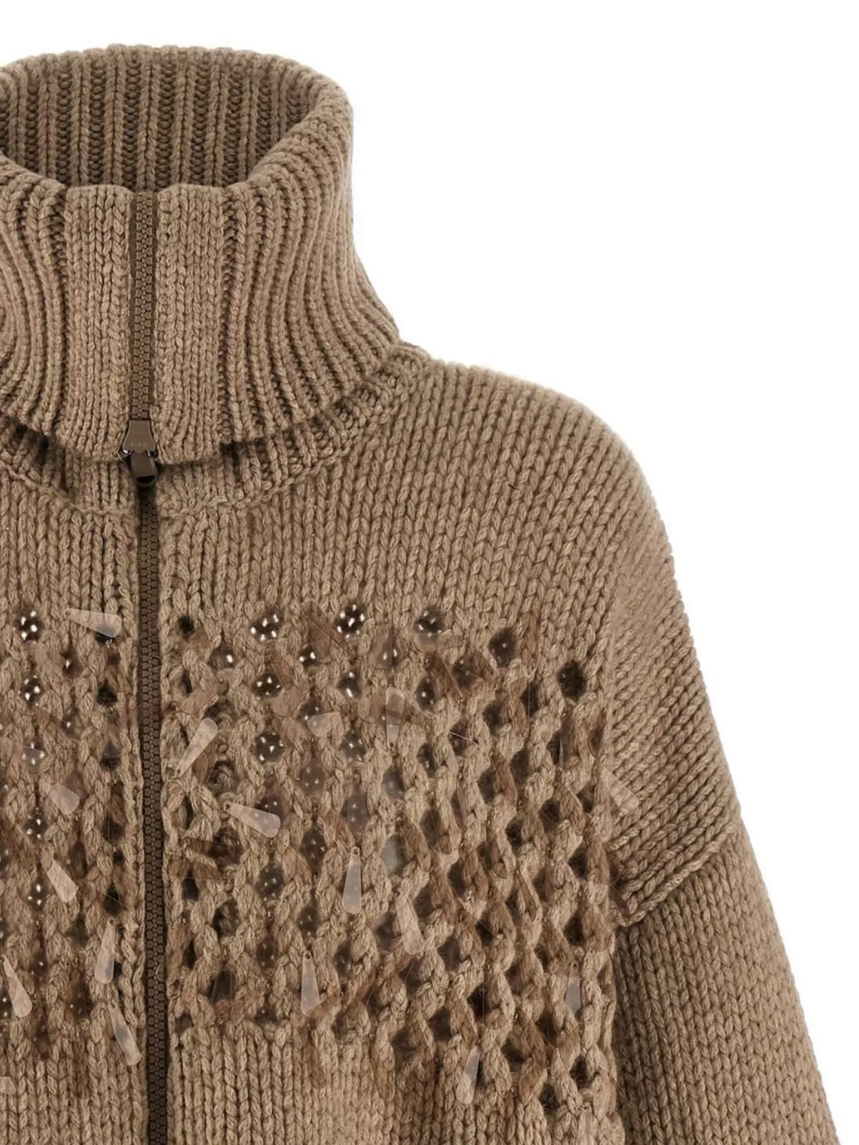 Brunello Cucinelli Textured Knit High Collar Cardigan