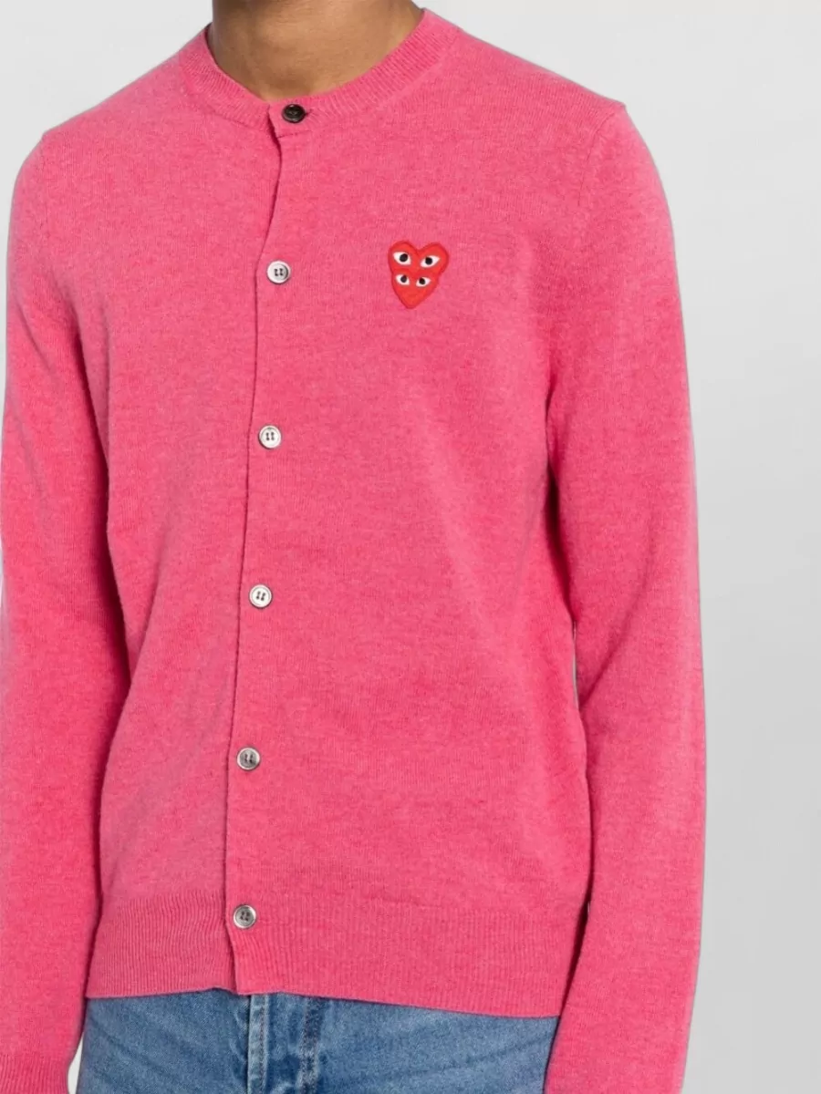 Comme Des Garçons Play Crew Neck Cardigan Ribbed Cuffs Hem