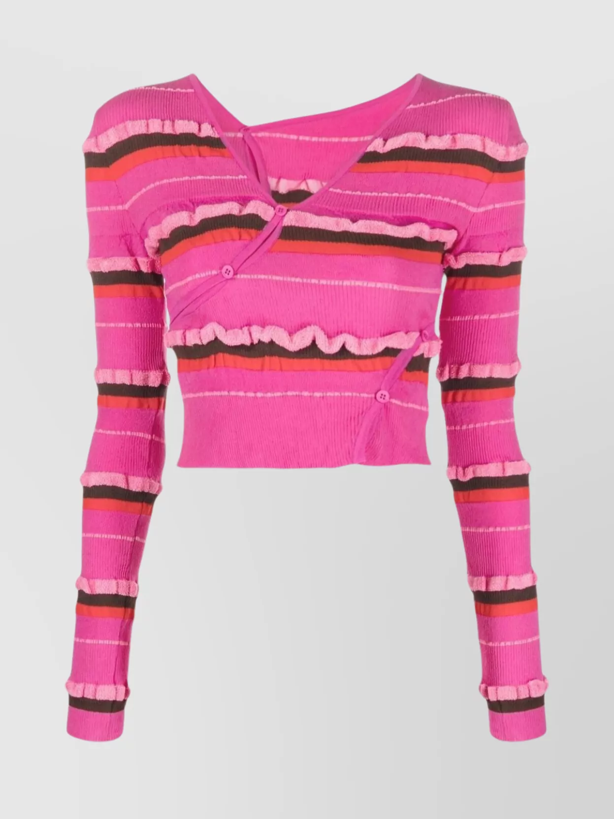 Shop Jacquemus Cropped Striped V-neck Knit Cardigan In Pink