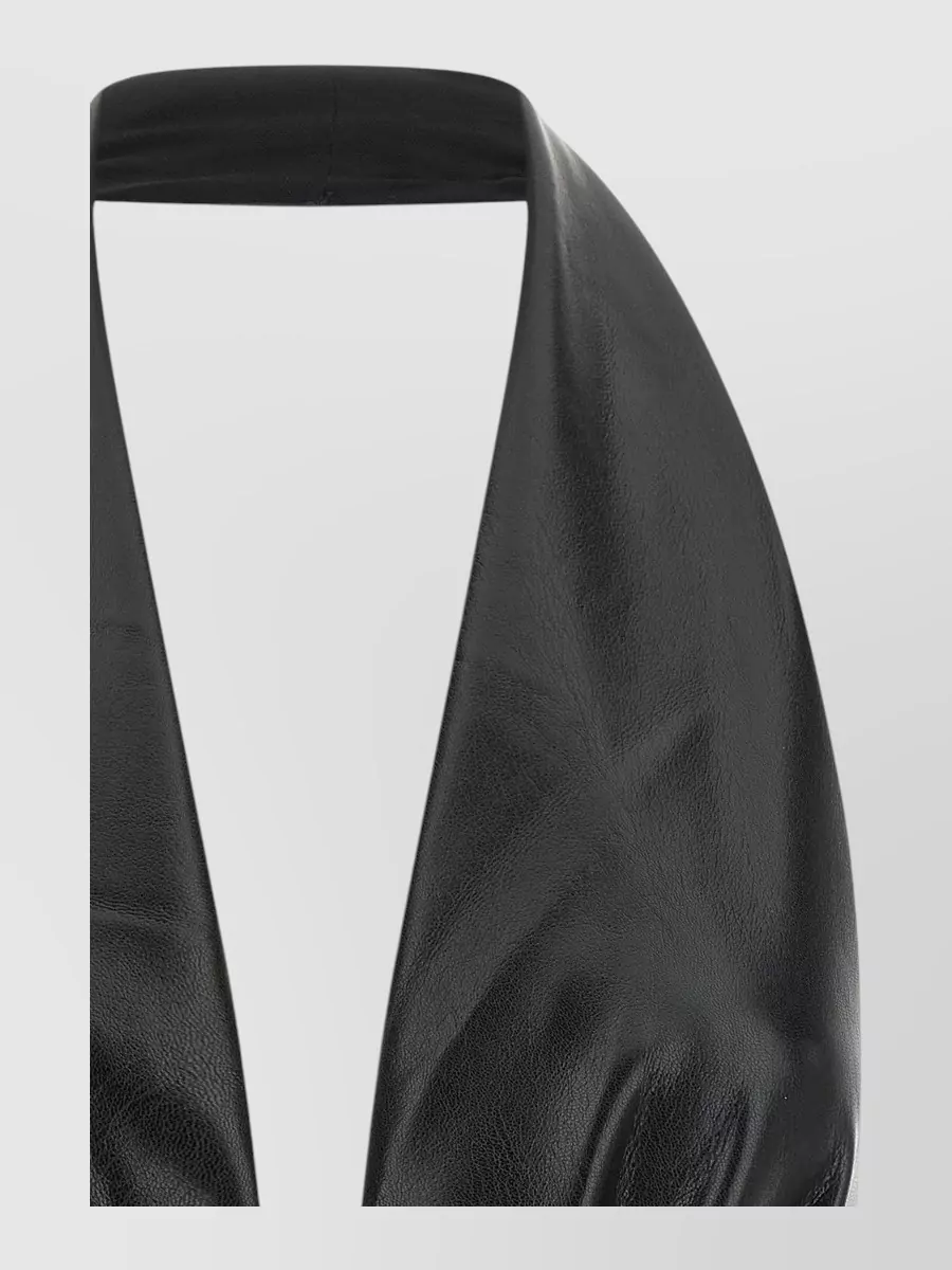 The Andamane Leather-Effect Pleated V-Neck Bodysuit