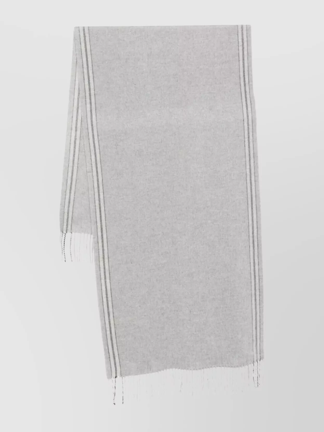 Brunello Cucinelli Striped Scarf With Fringe Detailing In Gray