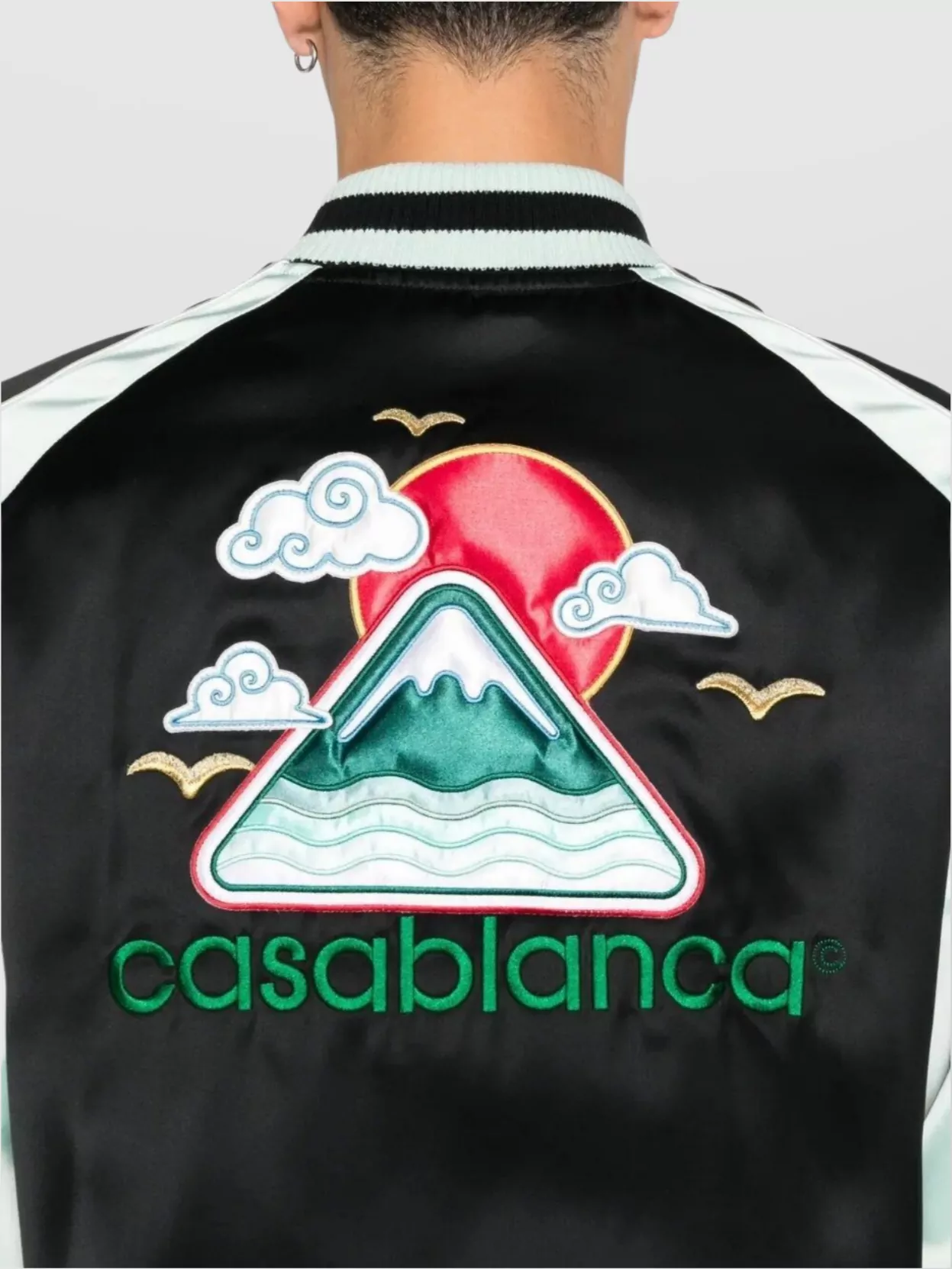 Casablanca Denim Embroidered Long Sleeve Bomber Jacket